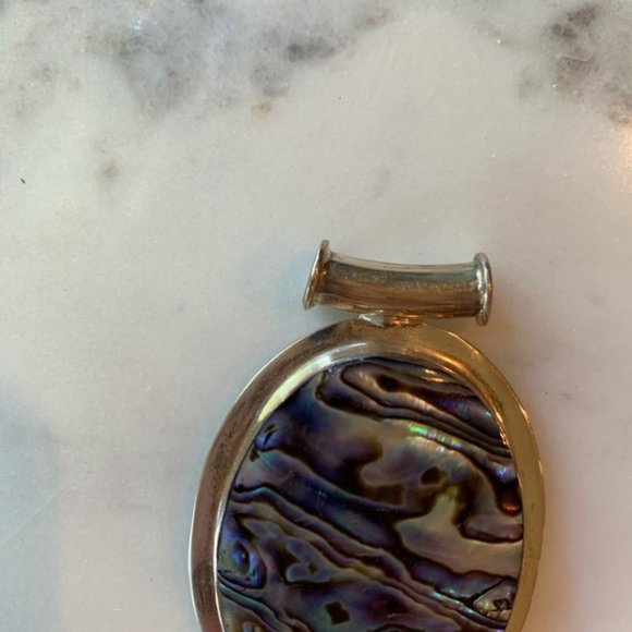 Abalone Oval Sterling Silver Plated Border Pendant - Picture 2 of 2